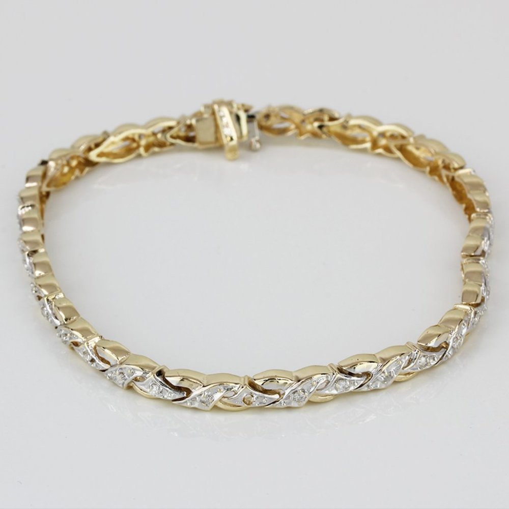 14k Two-Tone Gold Diamond Fancy Crossover Link Bracelet - Picture 1 of 7